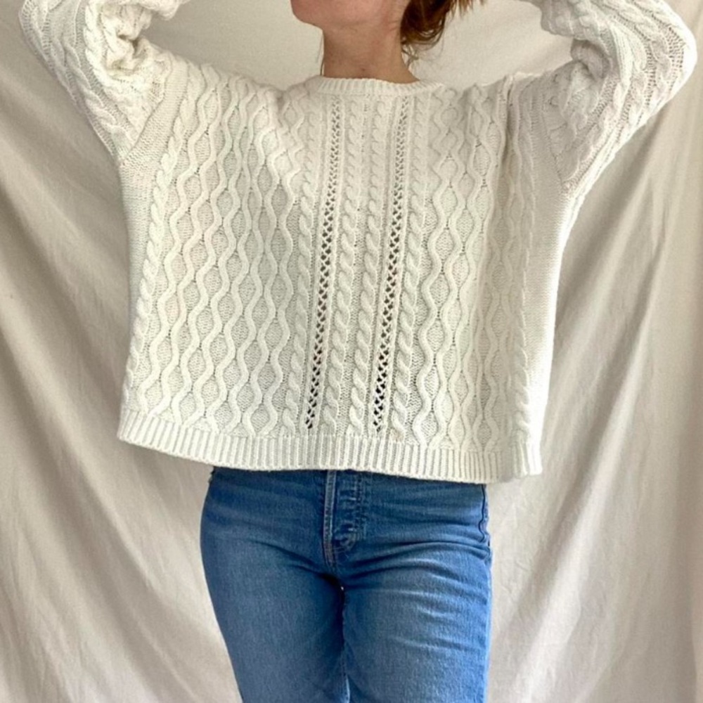Cream Cable Knit Crewneck Sweater